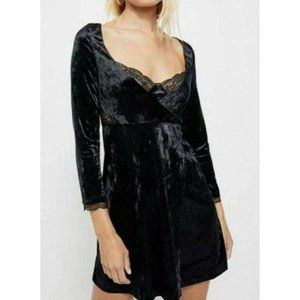 Free People Medium Black Kat Crushed Velvet Dress